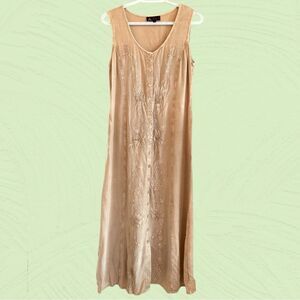 Beige button down maxi dress embroidered